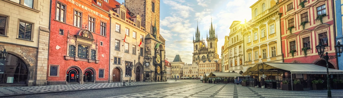 Old Town Hall building with clock tower on Old Town square (Staromestske namesti) in the morning, Prague, Czech Republic